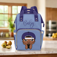 Load image into Gallery viewer, Diaper Bag Backpack - Super Cute African American Baby Boy Sporty Cap Waterproof Backpack