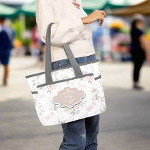 Load image into Gallery viewer, Personalized  Diaper Bag Tote Light Pink Floral and Gray - Waterproof Mommy Bag Tote