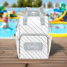 Load image into Gallery viewer, Diaper Bag Backpack - Soft Gray Striped Diaper Bag Backpack - Large Capacity and Waterproof