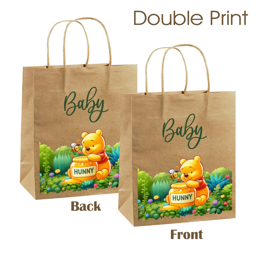 Personalized Paper Gift Bags - Pooh Bear Honeybee Love Kraft Paper Gift Bag - Two Sided Printing