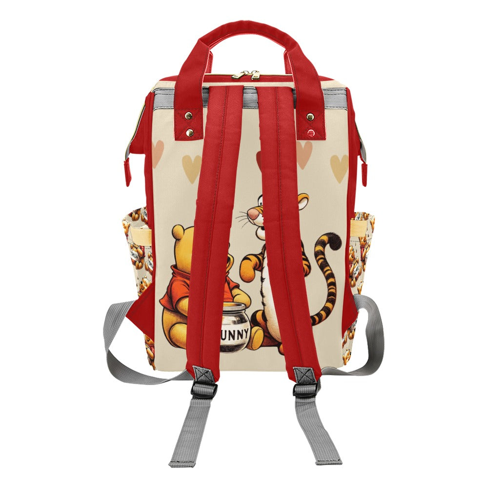 Pooh Bear and Tigger Red and Tan Diaper Bag Backpack Multi-Function Backpack