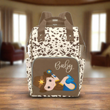 Diaper Bag Backpack - Custom Diaper Bag - Cute Baby Cowboy Cow Print Western Diaper Bag