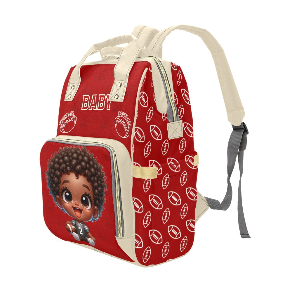 Football African American Baby Boy Red Tan Multi-Function Waterproof Backpack