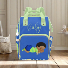 Load image into Gallery viewer, Diaper Bag Backpack | Cutest Sleepy African American Baby Boy With Bling Waterproof Backpack