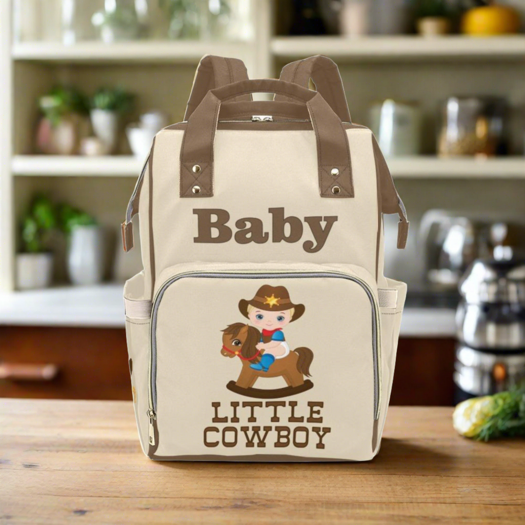 Designer Diaper Bag - Cutest Little Cowboy Boy Personalized Multi-Function Backpack