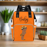 Designer Diaper Bag - Ethnic King African American Baby Boy - Orange Multi-Function Backpack