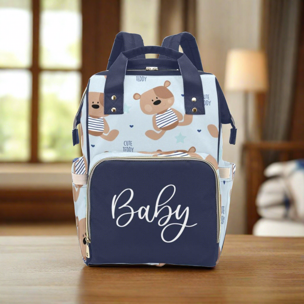 Diaper Bag Backpack | Adorable Teddy Bear - Dark And Light Blue Waterproof Diaper Bag