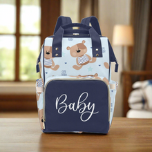 Load image into Gallery viewer, Diaper Bag Backpack | Adorable Teddy Bear - Dark And Light Blue Waterproof Diaper Bag