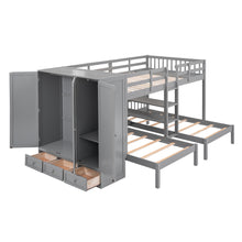 Load image into Gallery viewer, Full-Over-Twin-Twin Bunk Bed with Shelves, Wardrobe and Mirror, Gray