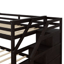 Load image into Gallery viewer, Twin-Over-Twin Bunk Bed with Twin Size Trundle and 3 Storage Stairs,Espresso