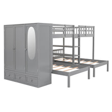 Load image into Gallery viewer, Full-Over-Twin-Twin Bunk Bed with Shelves, Wardrobe and Mirror, Gray