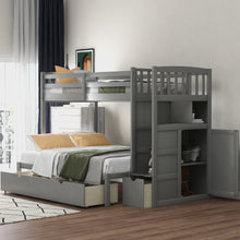 Load image into Gallery viewer, Twin over Full/Twin Bunk Bed, Convertible Bottom Bed, Storage Shelves and Drawers, Gray