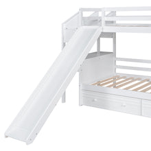 Load image into Gallery viewer, Twin over Twin Bunk Bed with Storage Staircase, Slide and Drawers, Desk with Drawers and Shelves, White