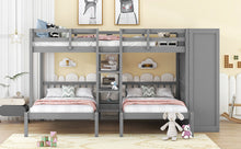 Load image into Gallery viewer, Full-Over-Twin-Twin Bunk Bed with Shelves, Wardrobe and Mirror, Gray