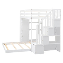 Load image into Gallery viewer, Twin Over Full Bunk Bed with 3-layer Shelves, Drawers and Storage Stairs, White