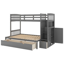 Load image into Gallery viewer, Twin over Full/Twin Bunk Bed, Convertible Bottom Bed, Storage Shelves and Drawers, Gray