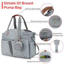 Load image into Gallery viewer, Breast Pump Bag Diaper Tote Bag with Detachable Shoulder Strap Side Pocket Free Baby Bibs Compatible with Spectra S1 S2 Medela