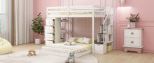 Load image into Gallery viewer, Twin Over Full Bunk Bed with 3-layer Shelves, Drawers and Storage Stairs, White