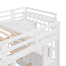 Load image into Gallery viewer, Full Over Twin &amp; Twin Bunk Bed, Wood Triple Bunk Bed with Drawers and Guardrails (White)