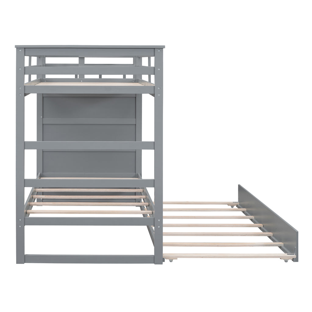 Twin Over Twin Bunk Bed with Trundle and Staircase,Gray