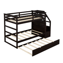 Load image into Gallery viewer, Twin-Over-Twin Bunk Bed with Twin Size Trundle and 3 Storage Stairs,Espresso