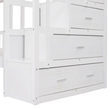 Load image into Gallery viewer, Full Over Twin &amp; Twin Bunk Bed, Wood Triple Bunk Bed with Drawers and Guardrails (White)