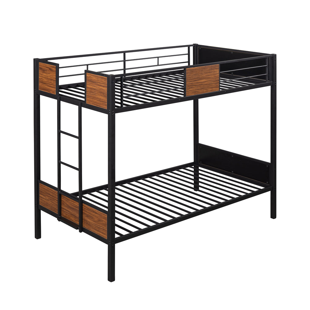 Twin-over-twin bunk bed modern style steel frame bunk bed with safety rail