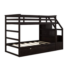 Load image into Gallery viewer, Twin-Over-Twin Bunk Bed with Twin Size Trundle and 3 Storage Stairs,Espresso