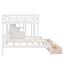 Load image into Gallery viewer, Full Over Twin &amp; Twin Bunk Bed, Wood Triple Bunk Bed with Drawers and Guardrails (White)