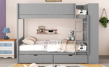 Load image into Gallery viewer, Full over Full Bunk Bed With 2 Drawers and Multi-layer Cabinet, Gray