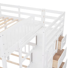 Load image into Gallery viewer, Full Over Twin &amp; Twin Bunk Bed, Wood Triple Bunk Bed with Drawers and Guardrails (White)