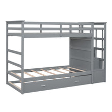 Load image into Gallery viewer, Twin Over Twin Bunk Bed with Trundle and Staircase,Gray