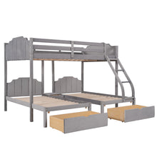 Load image into Gallery viewer, Full Over Twin &amp; Twin Bunk Bed, Velvet Triple Bunk Bed with Drawers and Guardrails, Gray