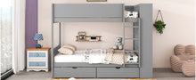 Load image into Gallery viewer, Full over Full Bunk Bed With 2 Drawers and Multi-layer Cabinet, Gray