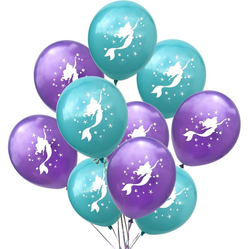 10pcs Mermaid Birthday Latex Balloon Mermaid Balloon Number Age Balloon Ready Stock