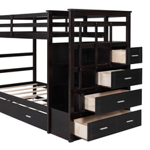 Load image into Gallery viewer, Twin Over Twin Bunk Bed with Trundle and Staircase, Espresso