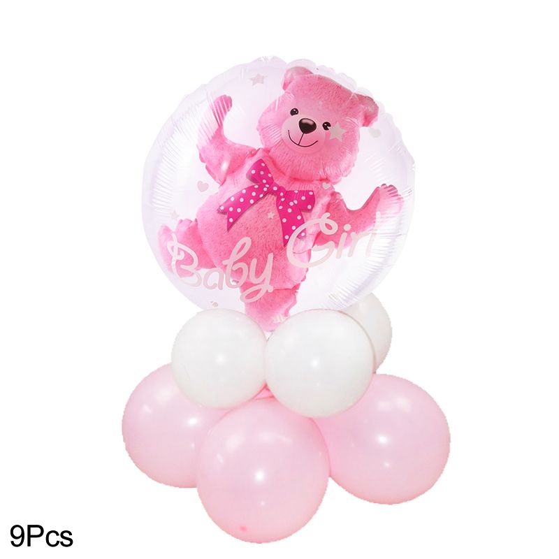 4D Transparent Baby Shower Boy Girl Bear Bubble Ball Kids 1st Birthday Party Blue Pink Helium Balloon Gender Reveal Decoration