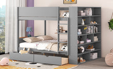 Load image into Gallery viewer, Full over Full Bunk Bed With 2 Drawers and Multi-layer Cabinet, Gray