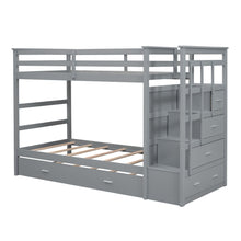 Load image into Gallery viewer, Twin Over Twin Bunk Bed with Trundle and Staircase,Gray