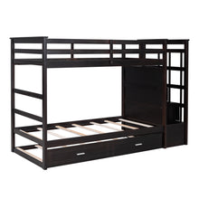 Load image into Gallery viewer, Twin Over Twin Bunk Bed with Trundle and Staircase, Espresso