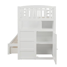 Load image into Gallery viewer, Twin over Full/Twin Bunk Bed, Convertible Bottom Bed, Storage Shelves and Drawers, White