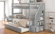 Load image into Gallery viewer, Twin over Twin Bunk Bed with Trundle and Storage, Gray