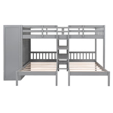 Load image into Gallery viewer, Full-Over-Twin-Twin Bunk Bed with Shelves, Wardrobe and Mirror, Gray