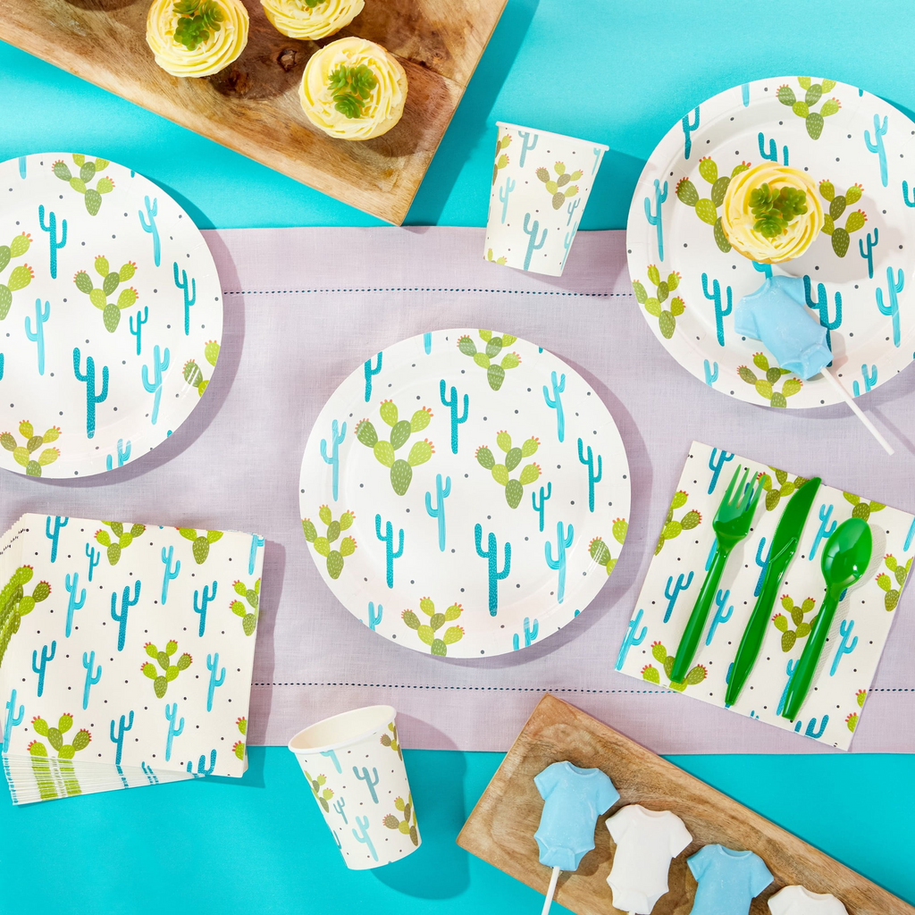 144-Pieces of Cactus Party Supplies with Succulent Plates, Napkins, Cups and Cutlery for Fiesta Party Celebration, Birthday, Taco Baby Shower Decorations (Serves 24)