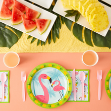 Load image into Gallery viewer, 144-Piece Pink Flamingo Birthday Party Supplies, Paper Plates, Napkins, Cups, Cutlery for Summer Hawaiian Themed Party, Girl Baby Shower Decorations (Serves 24 Guests)