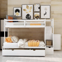 Load image into Gallery viewer, Twin over Full/Twin Bunk Bed, Convertible Bottom Bed, Storage Shelves and Drawers, White