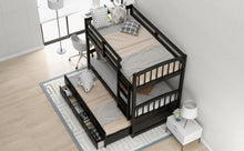 Load image into Gallery viewer, Twin over Twin Wood Bunk Bed with Trundle and Drawers, Espresso