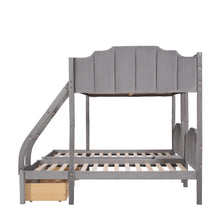 Load image into Gallery viewer, Full Over Twin &amp; Twin Bunk Bed, Velvet Triple Bunk Bed with Drawers and Guardrails, Gray