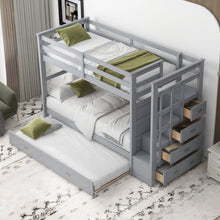 Load image into Gallery viewer, Twin Over Twin Bunk Bed with Trundle and Staircase,Gray