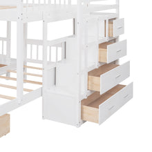 Load image into Gallery viewer, Full Over Twin &amp; Twin Bunk Bed, Wood Triple Bunk Bed with Drawers and Guardrails (White)